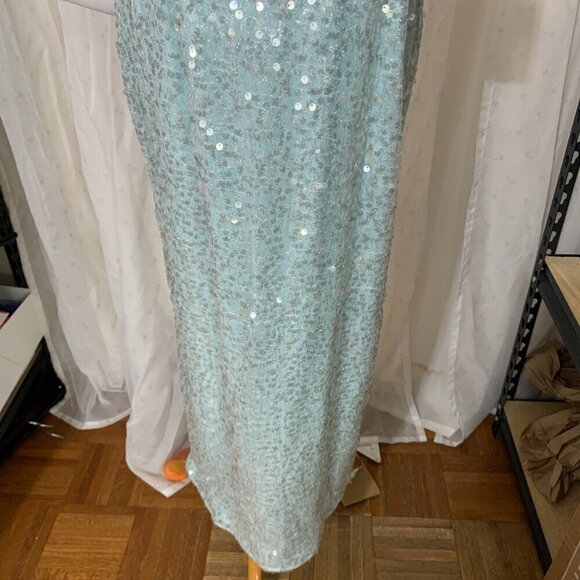 JS Collections CLAIRE Tea Length Sequined Dress Sz 10 Light Aqua Frozen - Picture 5 of 11